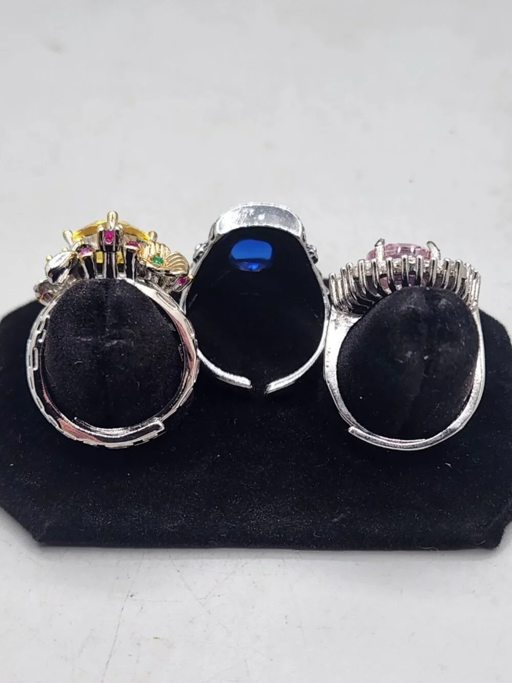 Lot of 3 Costume Jewelry Rings Rhinestones Fashion Bling Statement Adjustable